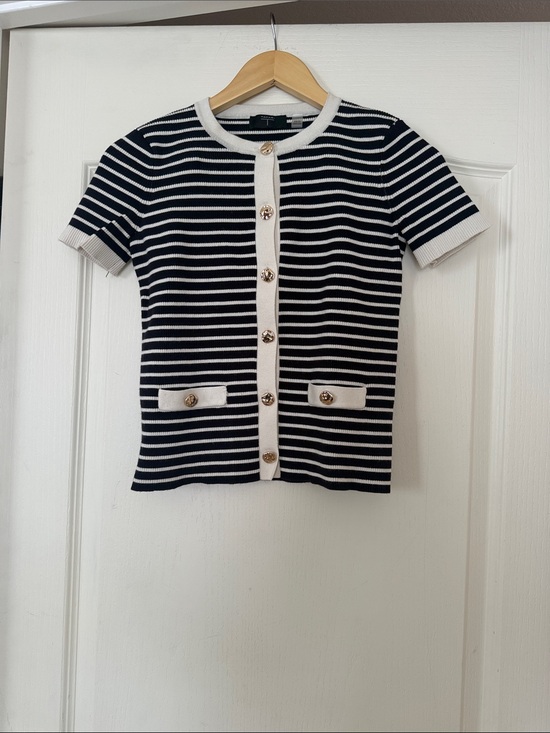 Tahari Tops - Tahari Black & White Striped Short-Sleeve Button-Front Top
